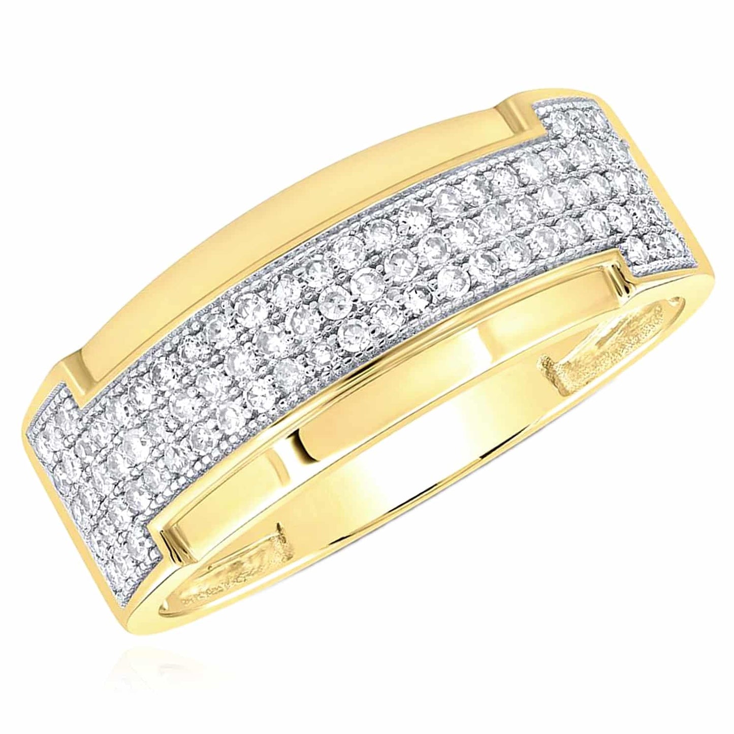 0.50CTW Real Diamond 10K Gold Yellow 10mm Modern Band Ring
