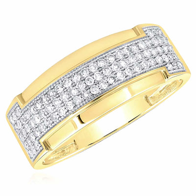 0.50CTW Natural Diamond 10K Gold Yellow 10mm Modern Band Ring - WJD Exclusives