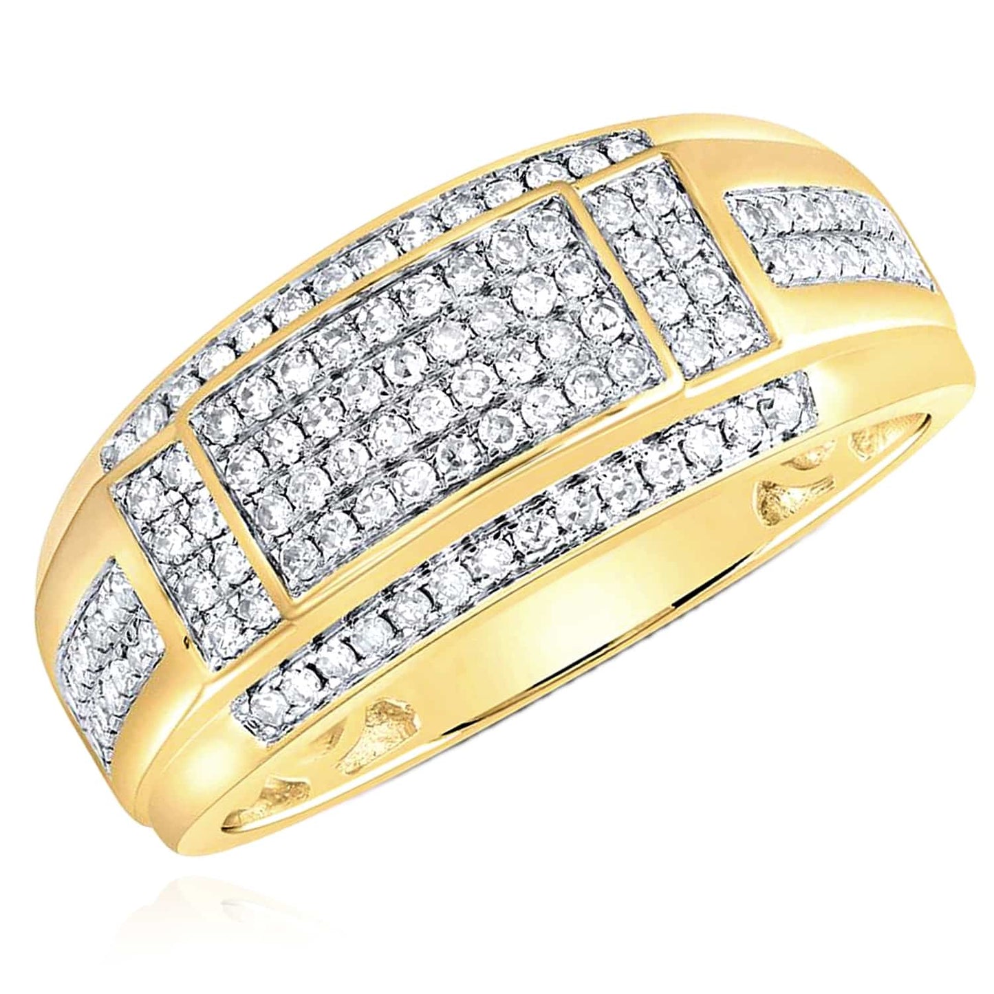 0.50CTW Real Diamond 10K Yellow Gold Graduating Signet Ring