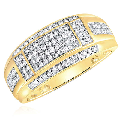 0.50CTW Natural Diamond 10K Yellow Gold Graduating Signet Ring - WJD Exclusives