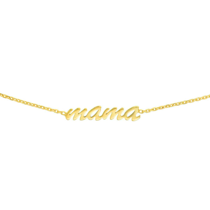 14K Yellow Gold Script Mama Choker Chain (Solid Links) 15" - 17" Adjustable - WJD Exclusives