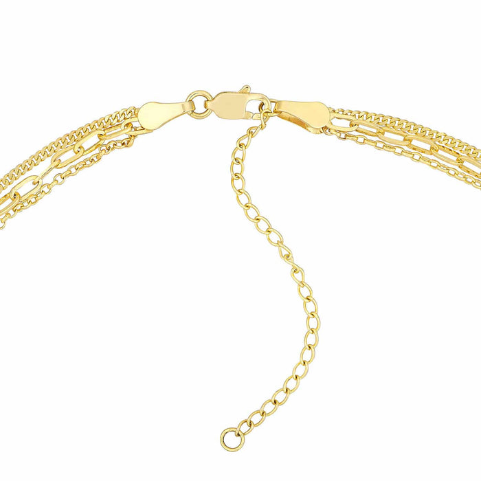 14K Yellow Gold Rolo Paperclip Curb Chain Triple Layered Necklace (Hollow) 16" - 18" - WJD Exclusives
