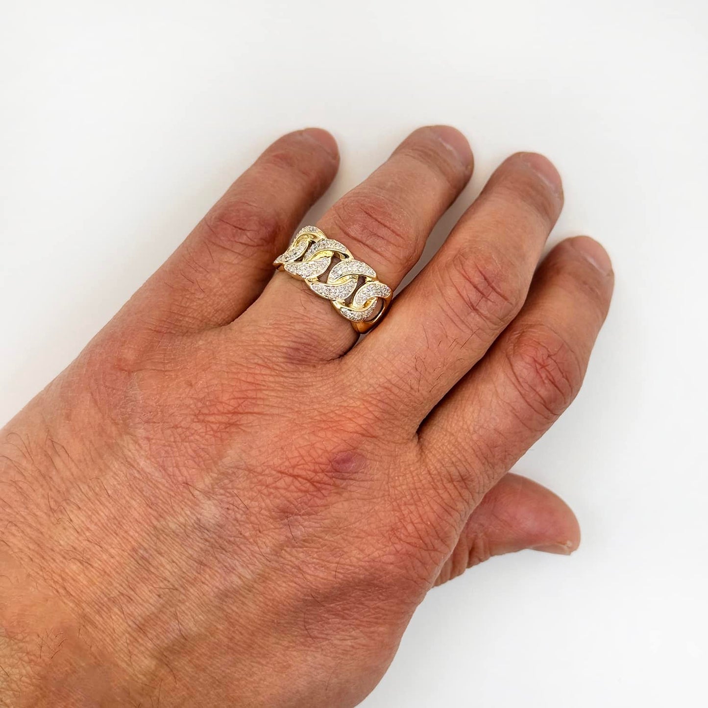 0.50CTW Real Diamond 10K Yellow Gold 11.5mm Cuban Ring