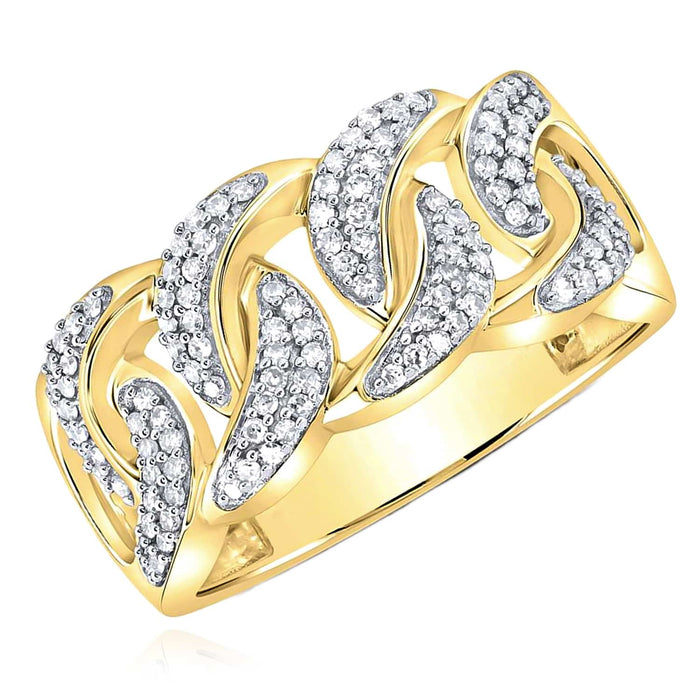 0.50CTW Natural Diamond 10K Yellow Gold 11.5mm Cuban Ring - WJD Exclusives