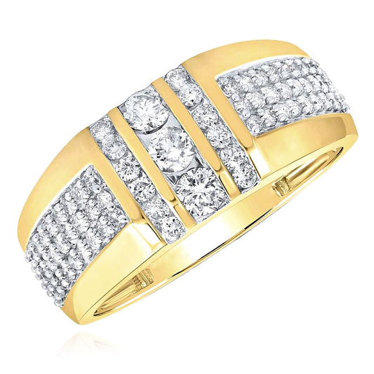 1CTW Real Diamond 10K Yellow Gold Modern Signet Ring