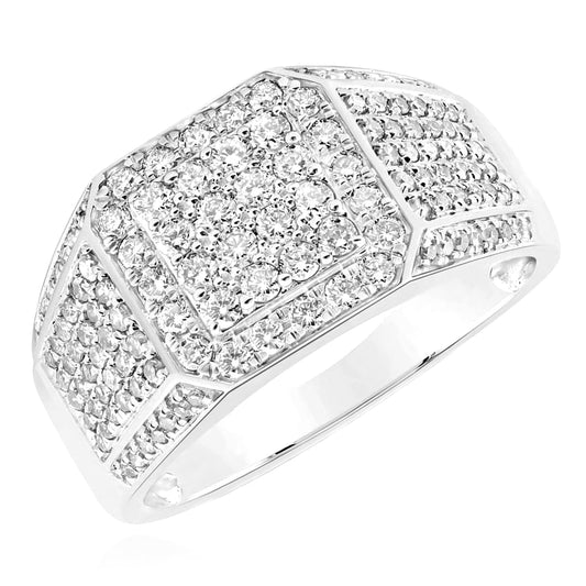 1CTW Real Diamond 10K White Gold Square Signet Ring
