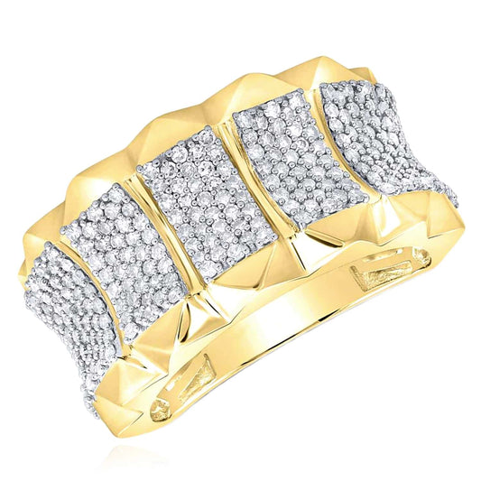 1.35CTW Real Diamond 10K Yellow Gold Inward Band Ring