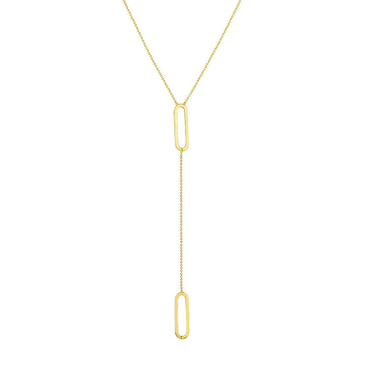 14K Gold Ball Bead Paperclip Pendant Y-Shaped Necklace 18"