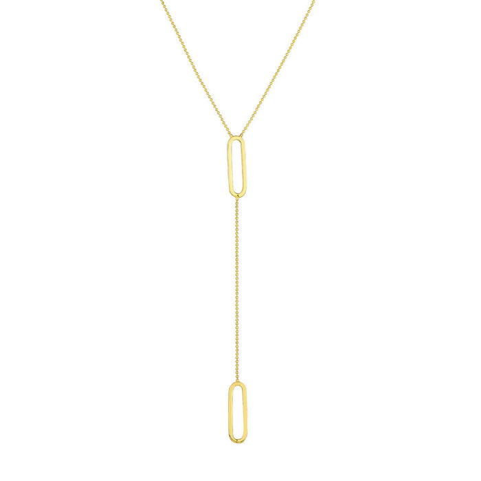 14K Yellow Gold Ball Bead Paperclip Y - Shaped Necklace (Hollow) 18" - WJD Exclusives