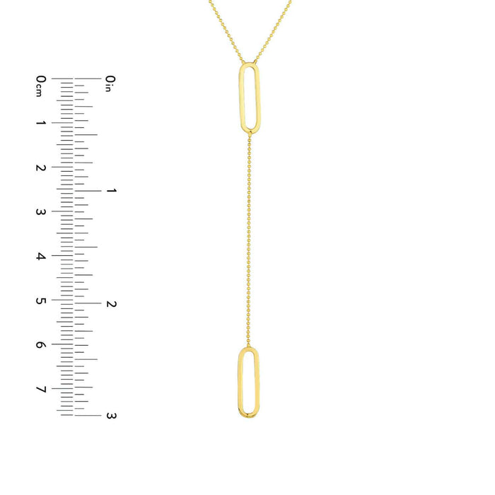 14K Yellow Gold Ball Bead Paperclip Y - Shaped Necklace (Hollow) 18" - WJD Exclusives