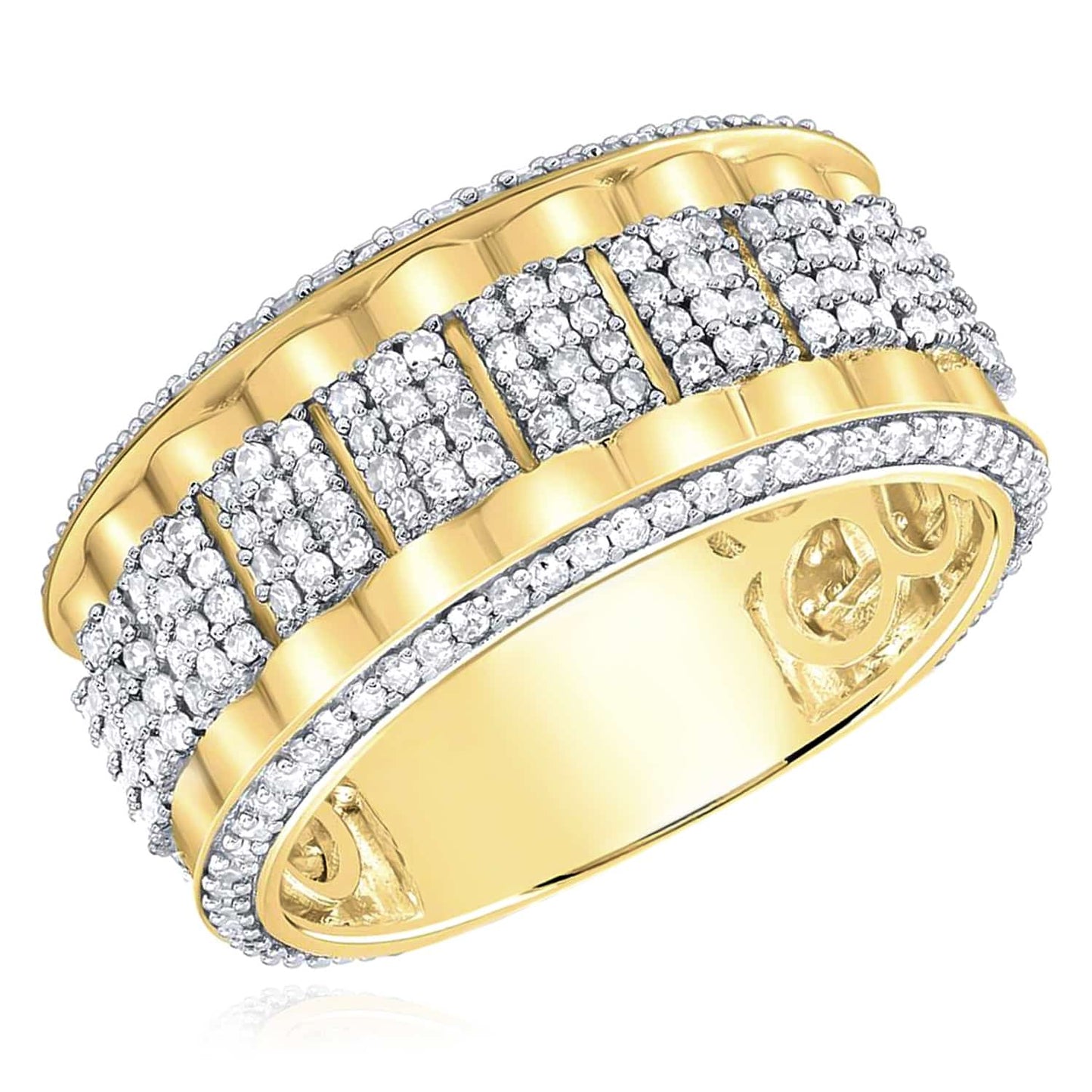 1.50CTW Real Diamond 10K Yellow Gold 12mm Two-Row Jubilee Ring