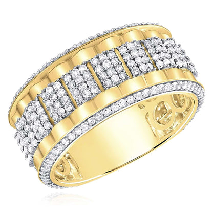 1.50CTW Real Diamond 10K Yellow Gold 12mm Two-Row Jubilee Ring