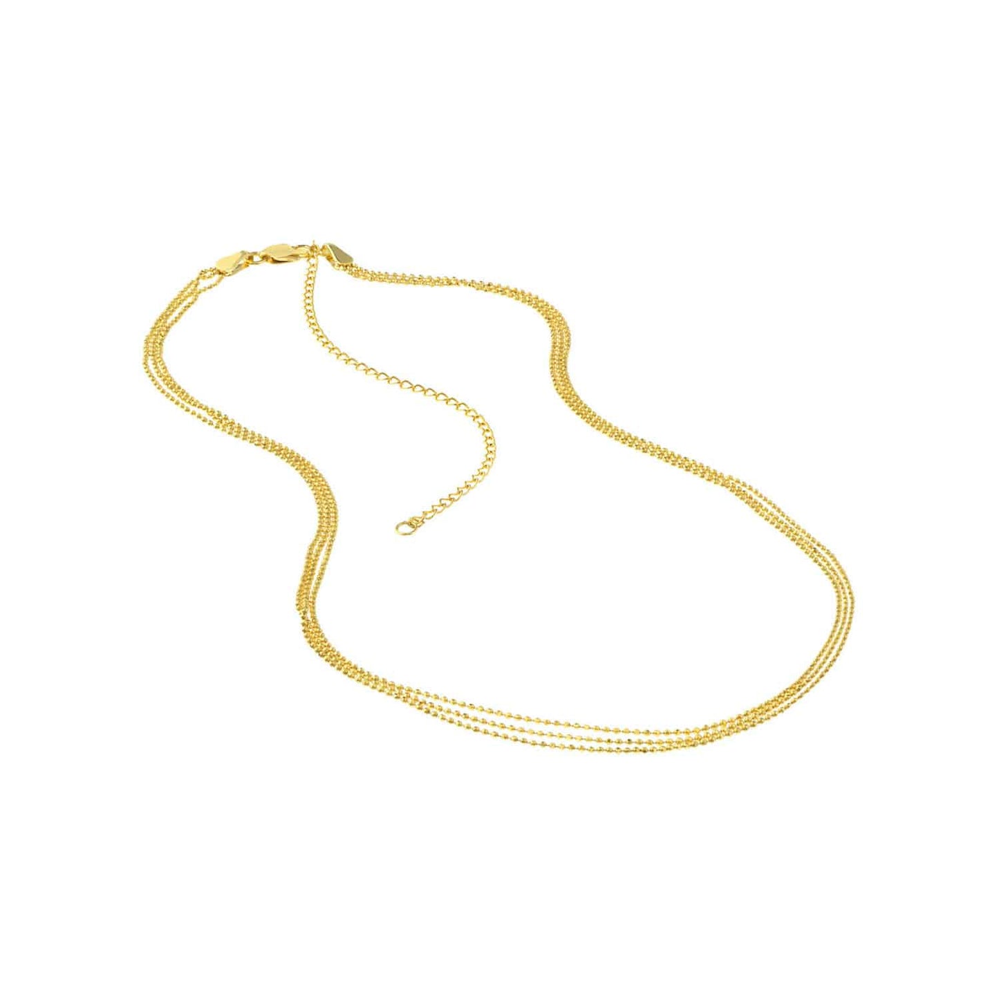 14K Gold Triple Strand Beaded Chain Necklace 14"-18" Adjustable