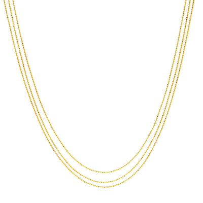 14K Yellow Gold Triple Strand Beaded Chain (Solid Links) 14" - 18" Adjustable - WJD Exclusives