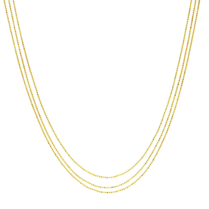 14K Yellow Gold Triple Strand Beaded Chain (Solid Links) 14" - 18" Adjustable - WJD Exclusives
