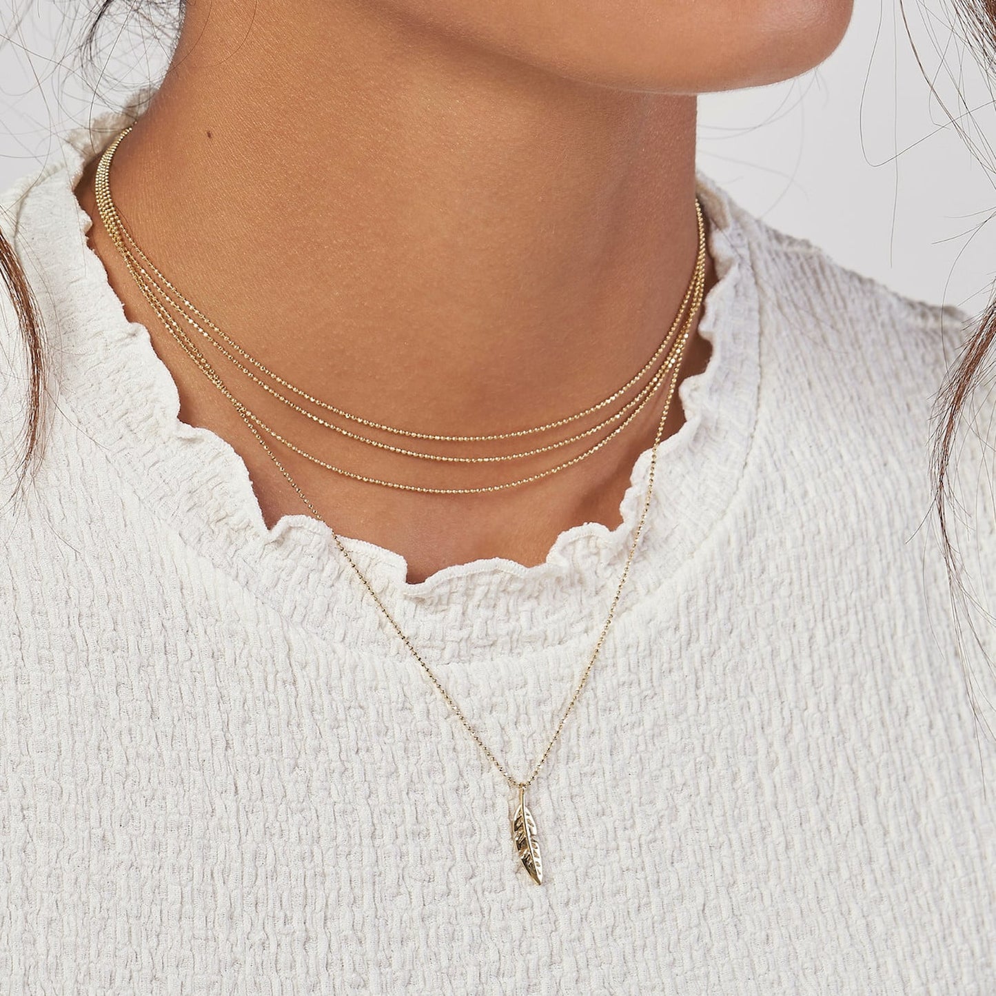 14K Gold Triple Strand Beaded Chain Necklace 14"-18" Adjustable