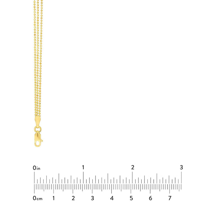 14K Yellow Gold Triple Strand Beaded Chain (Solid Links) 14" - 18" Adjustable - WJD Exclusives