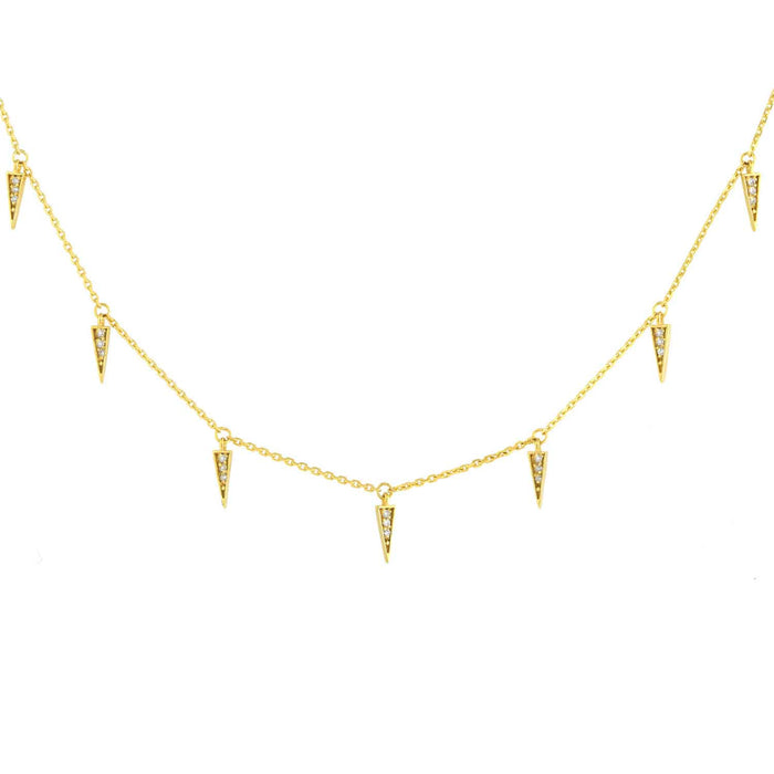 0.25CTW Natural Diamond 14K Yellow Gold Spike Spear Drops Chain (Solid Links) 20" - WJD Exclusives