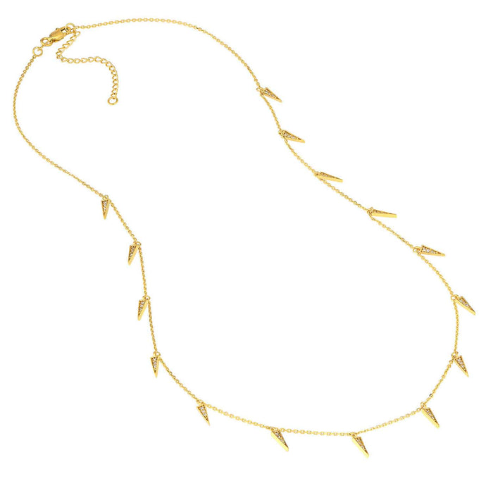 0.25CTW Natural Diamond 14K Yellow Gold Spike Spear Drops Chain (Solid Links) 20" - WJD Exclusives