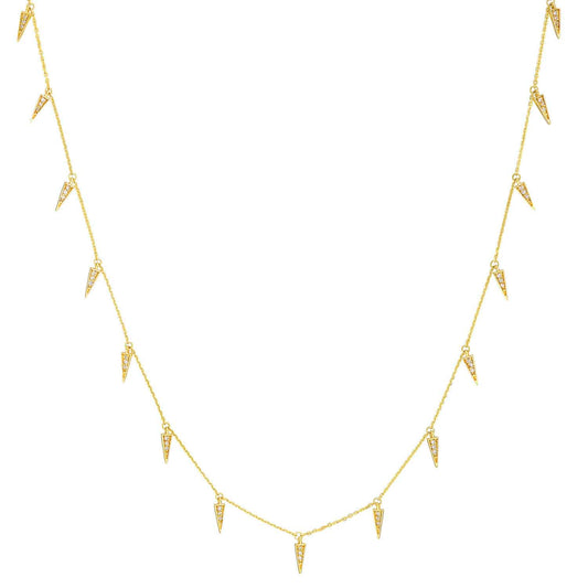 0.25CTW Real Diamond 14K Gold Spike Spear Drops Chain Necklace 20"