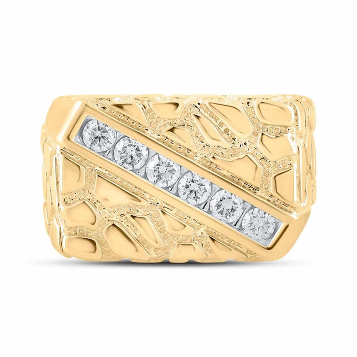 0.50CTW Natural Diamond 10K Gold Sideways Rectangular Signet Nugget Ring - WJD Exclusives
