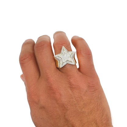 0.90CTW Real Diamond 10K Yellow Gold 24mm 3D Star Signet Ring