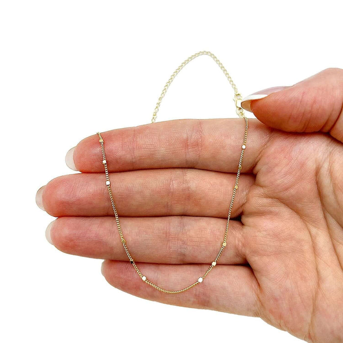 14K Yellow White Gold Saturn Station Choker Necklace (Hollow) 13" - 16" Adjustable - WJD Exclusives