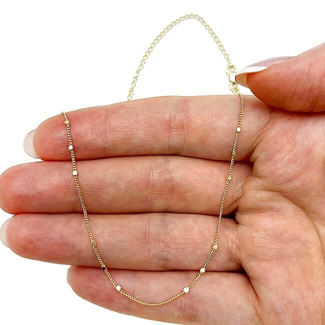 14K Yellow White Gold Saturn Station Choker Necklace (Hollow) 13" - 16" Adjustable - WJD Exclusives