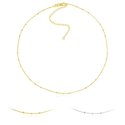 14K Yellow White Gold Saturn Station Choker Necklace (Hollow) 13" - 16" Adjustable - WJD Exclusives