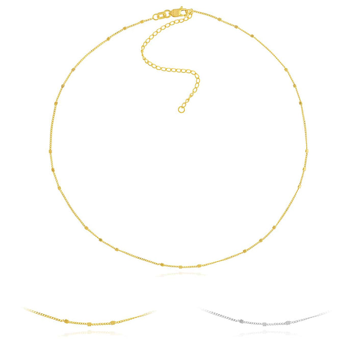 14K Yellow White Gold Saturn Station Choker Necklace (Hollow) 13" - 16" Adjustable - WJD Exclusives