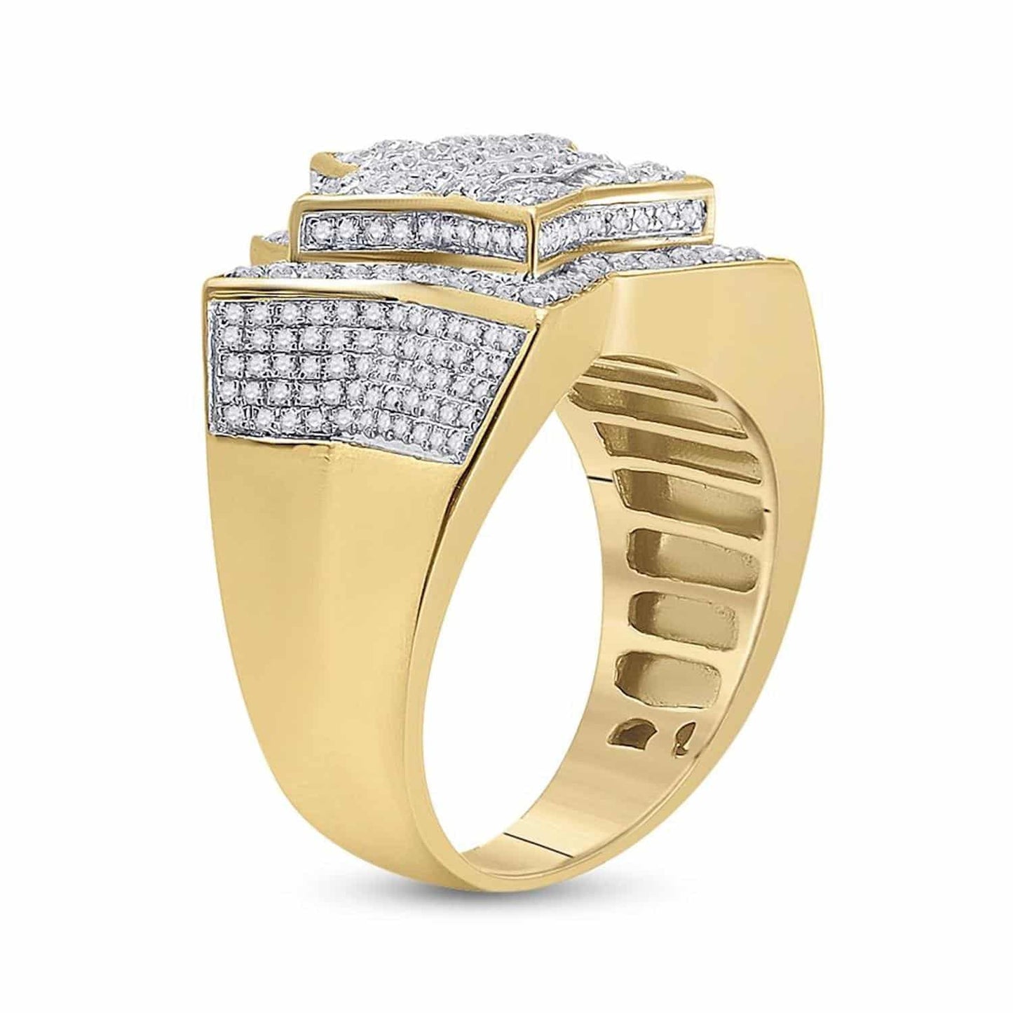 1.25CTW Real Diamond 10K Yellow Gold Round Baguette 3D Star Signet Ring