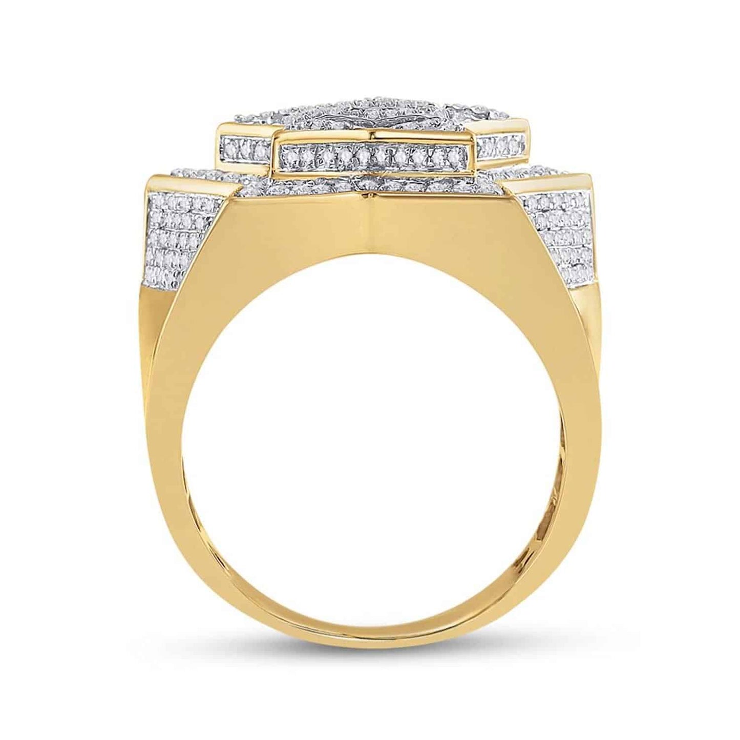 1.25CTW Real Diamond 10K Yellow Gold Round Baguette 3D Star Signet Ring