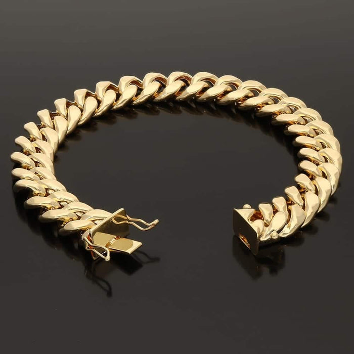 Solid 14K Yellow Gold 11.5mm Miami Cuban Bracelet (Hollow) 8.5"