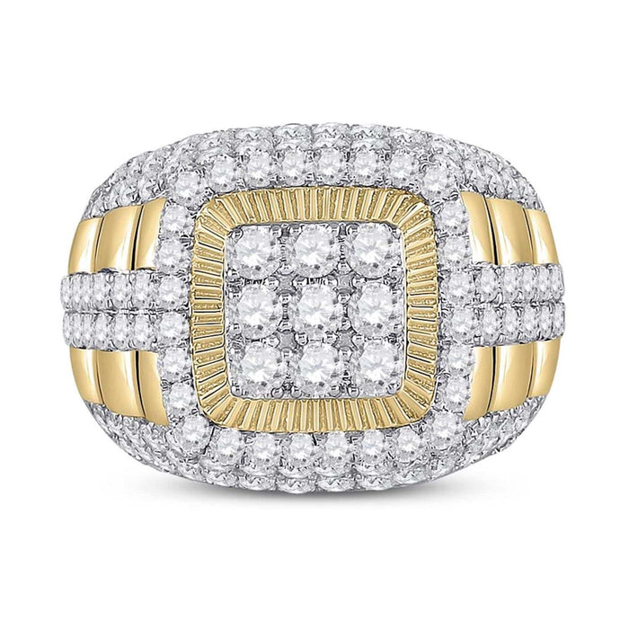 5CTW Natural Diamond 14K Yellow Gold Ribbed Bold Square Cluster Signet Ring - WJD Exclusives