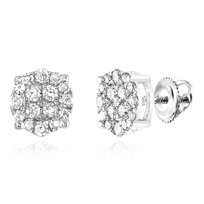 0.25CTW Natural Diamond 14K White Gold Round Cluster Stud Earrings 5.5mm - WJD Exclusives