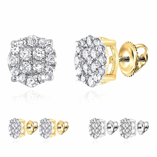 0.25CTW Real Diamond 14K Real Gold White Round Cluster Stud Earrings 5.5mm