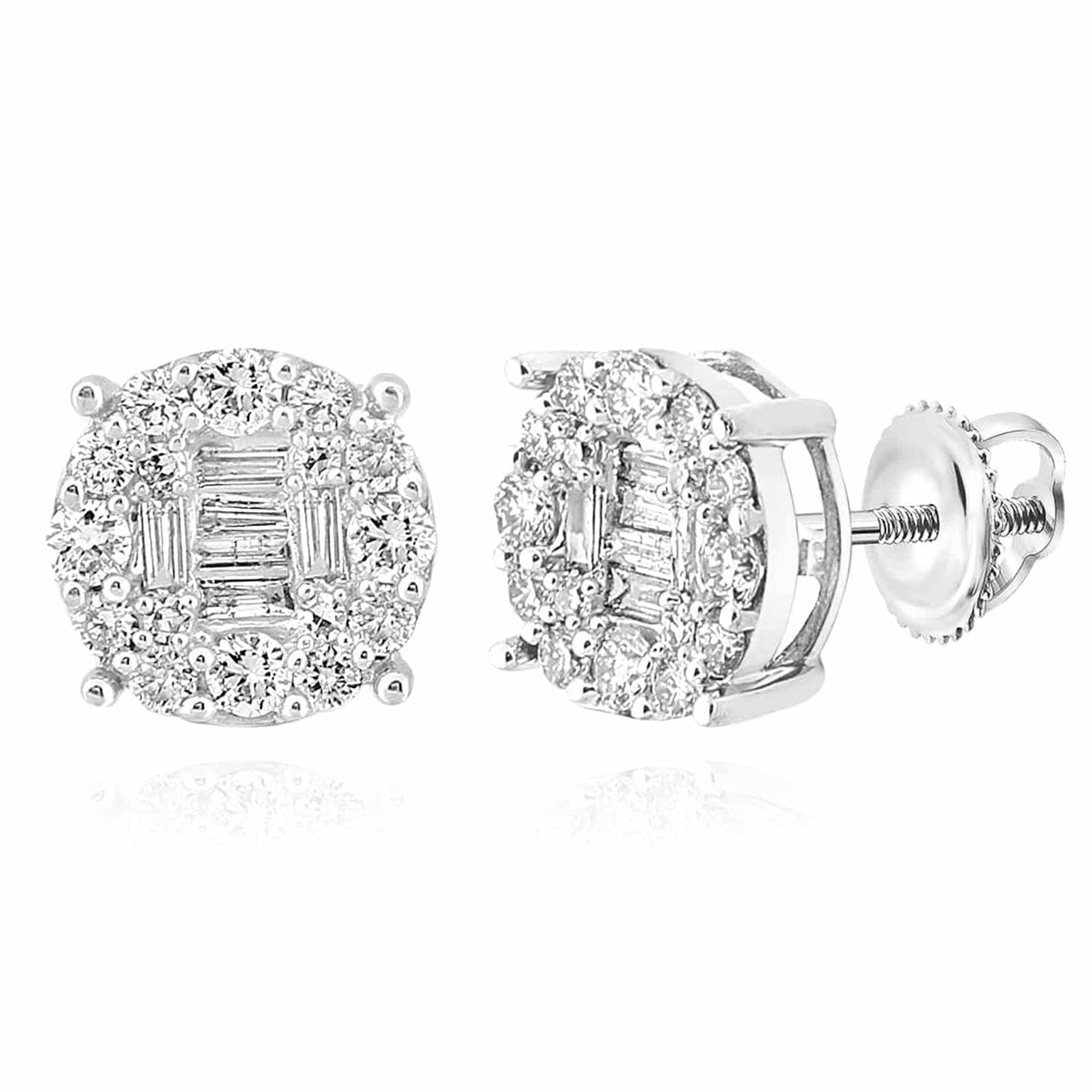 0.60CTW Natural Diamond 10K Gold Yellow White Rose Baguette Round Stud Earrings - WJD Exclusives