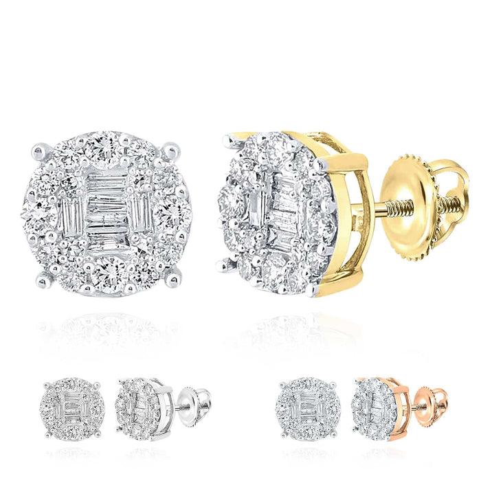 0.60CTW Natural Diamond 10K Gold Yellow White Rose Baguette Round Stud Earrings - WJD Exclusives
