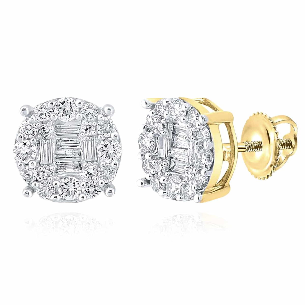 0.60CTW Natural Diamond 10K Gold Yellow White Rose Baguette Round Stud Earrings - WJD Exclusives