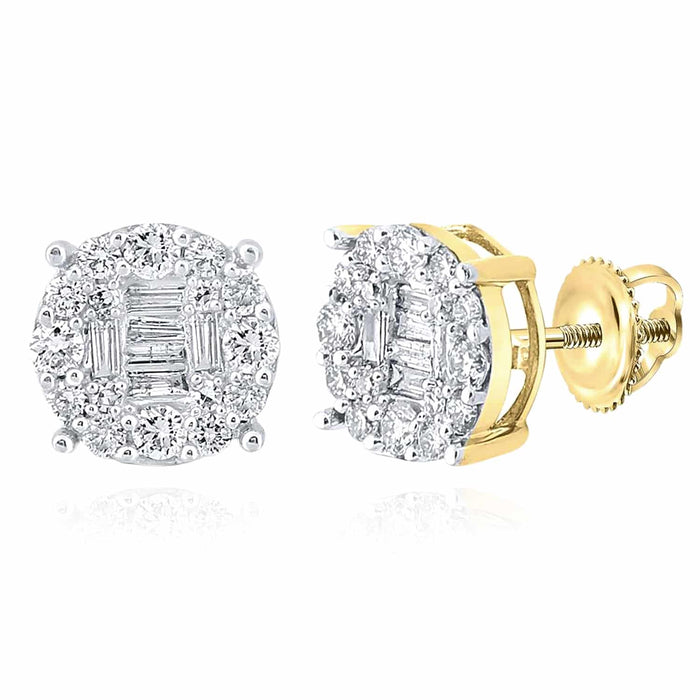 0.60CTW Natural Diamond 10K Gold Yellow White Rose Baguette Round Stud Earrings - WJD Exclusives