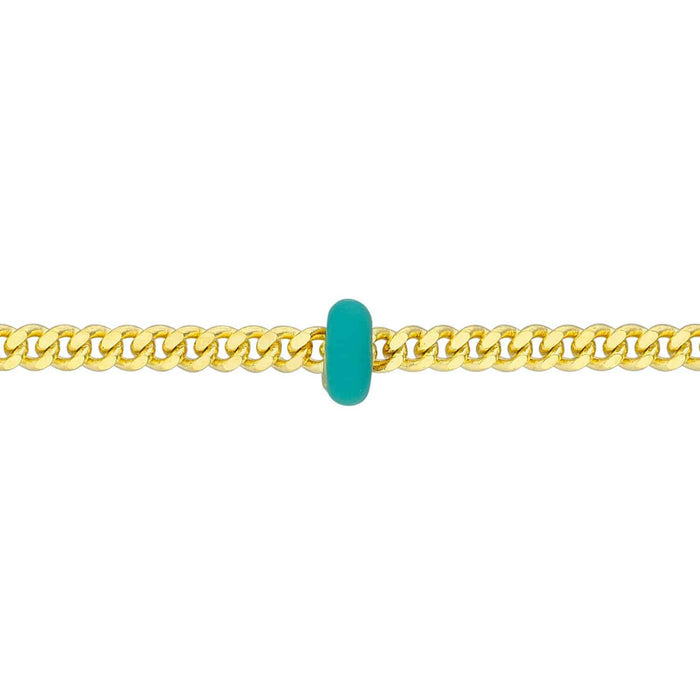 14K Yellow Gold Turquoise Saturn Station Chain Choker Necklace (Solid Links) 16" - 17" Adjustable - WJD Exclusives