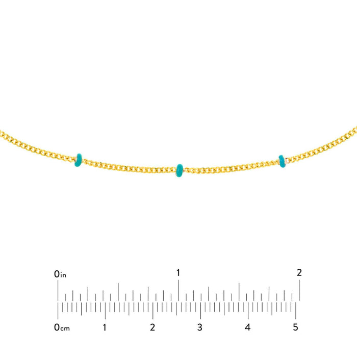 14K Yellow Gold Turquoise Saturn Station Chain Choker Necklace (Solid Links) 16" - 17" Adjustable - WJD Exclusives