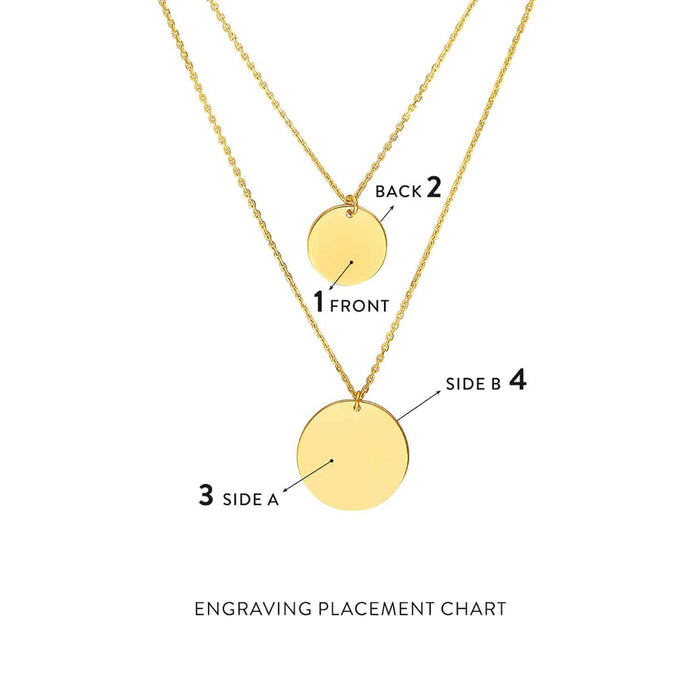 Engravable 14K Yellow Gold Round Personalized Double Necklace (Solid Links) 16" - 18" - WJD Exclusives
