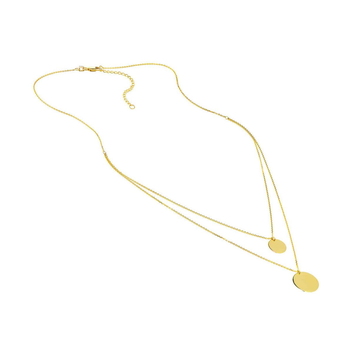 Engravable 14K Yellow Gold Round Personalized Double Necklace (Solid Links) 16" - 18" - WJD Exclusives