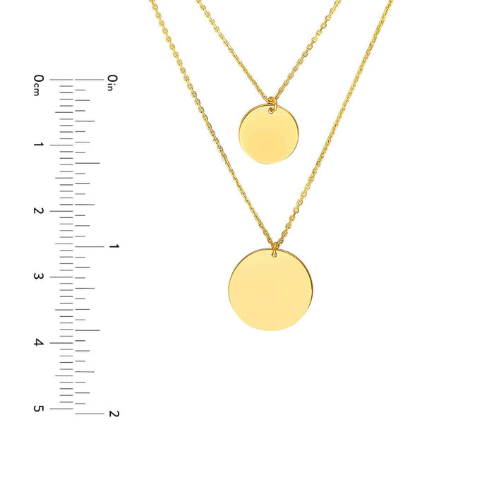 Engravable 14K Yellow Gold Round Personalized Double Necklace (Solid Links) 16" - 18" - WJD Exclusives