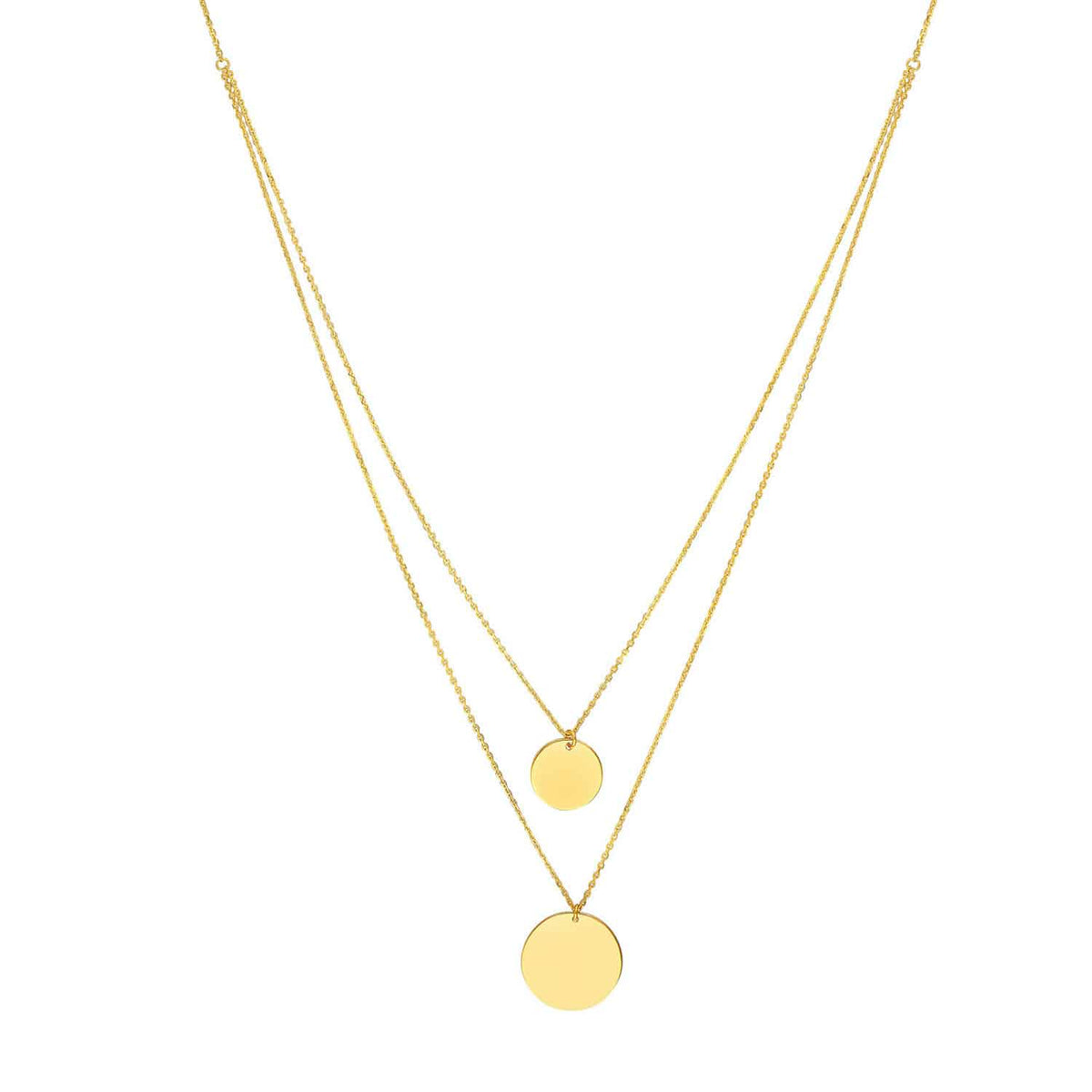 Engravable 14K Yellow Gold Round Personalized Double Necklace (Solid Links) 16" - 18" - WJD Exclusives