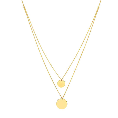 Engravable 14K Yellow Gold Round Personalized Double Necklace (Solid Links) 16" - 18" - WJD Exclusives