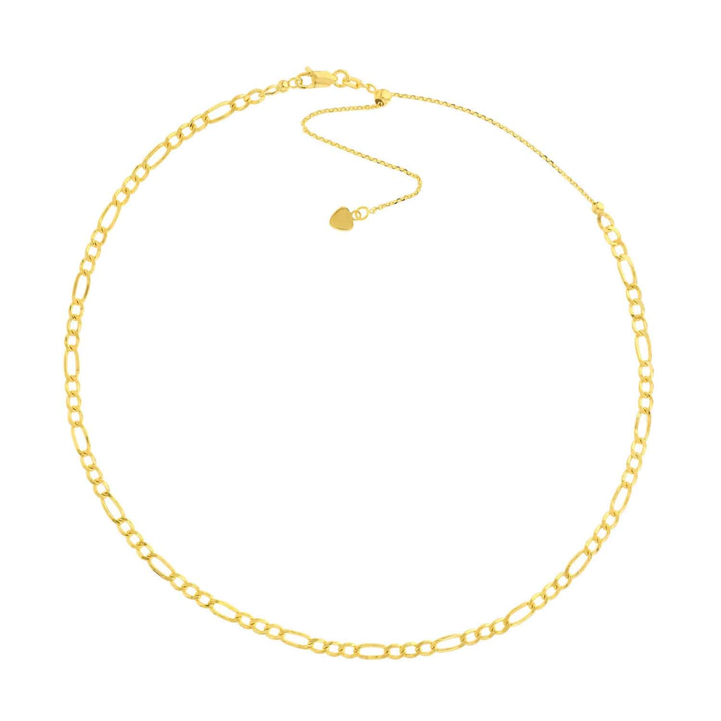 14K Gold 2.5mm Figaro Chain Choker Necklace 15"-16" Adjustable
