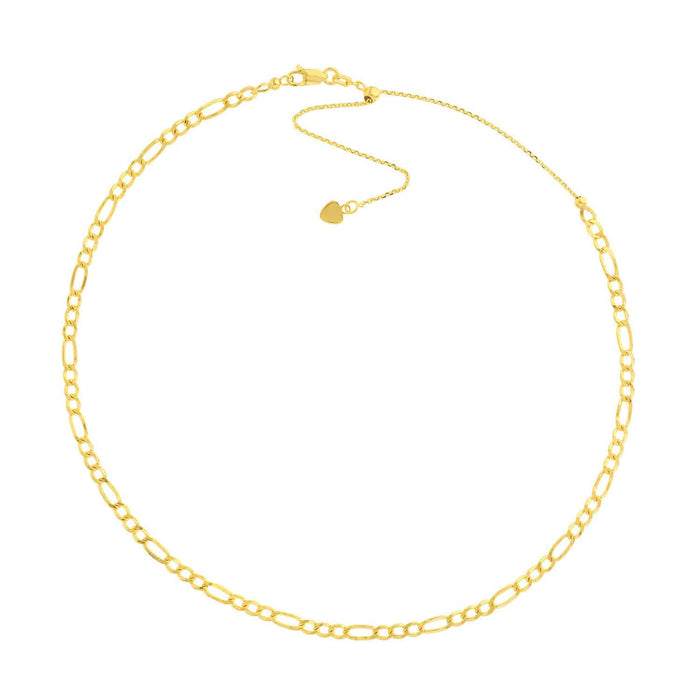 14K Yellow Gold 2.5mm Figaro Chain Choker Necklace (Hollow) 15" - 16" Adjustable - WJD Exclusives
