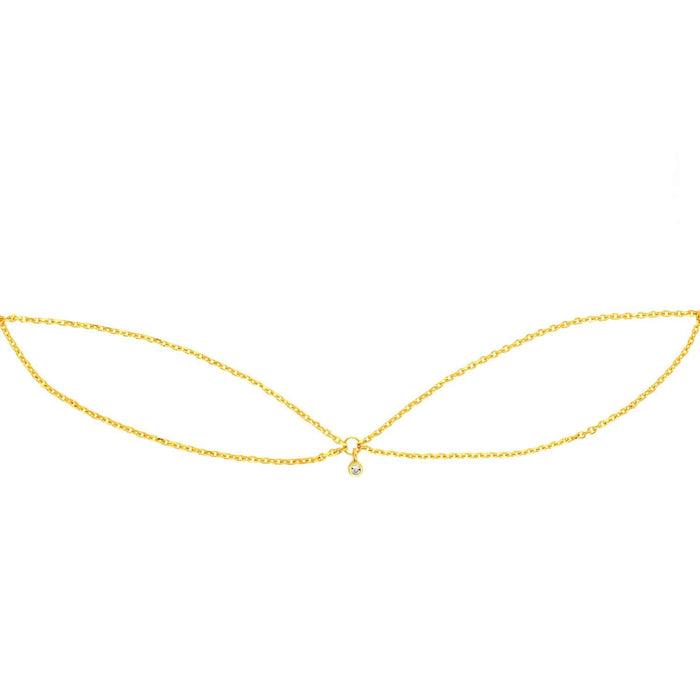 Natural Diamond 14K Yellow Gold Drape Chain Choker Necklace (Hollow) 15" - 17" Adjustable - WJD Exclusives